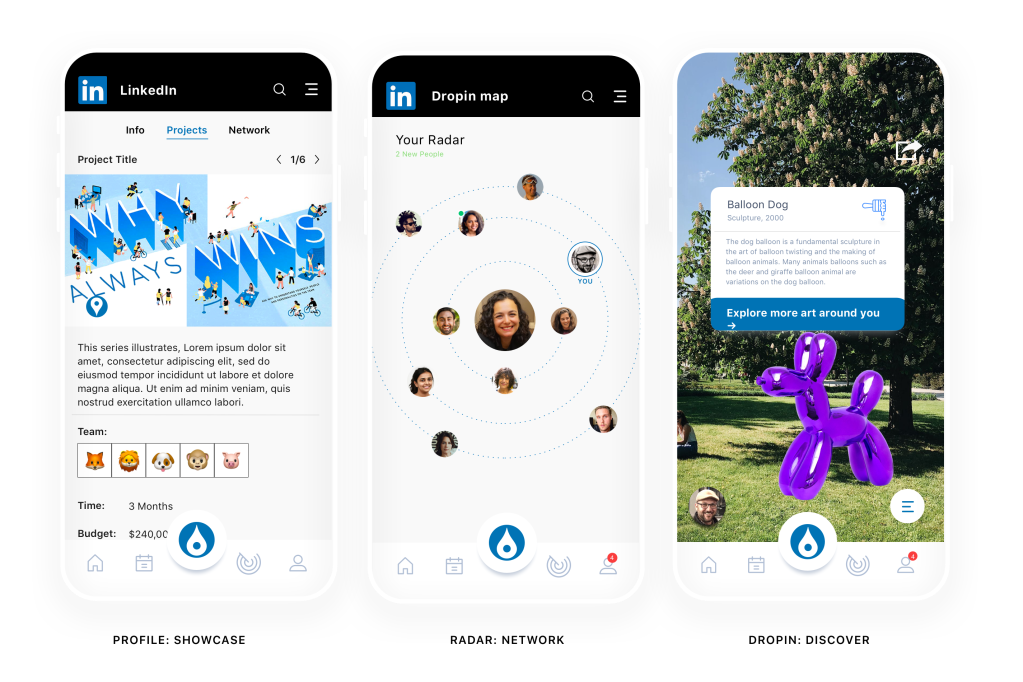 DropIn app screens